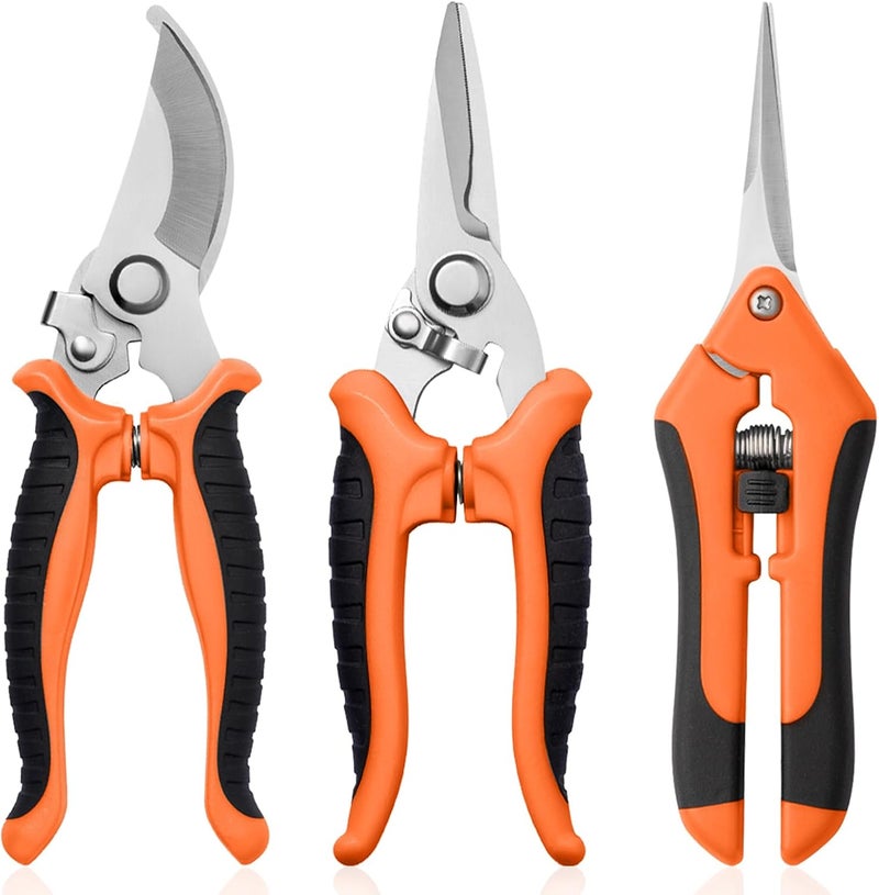 Drametic+ 3 Pack Garden Pruning Shears, Stainless Steel Shears, Gardening Shears Scissors Pruning Shears for Gardening Tools (3PCS Orange and Black) - Image 1